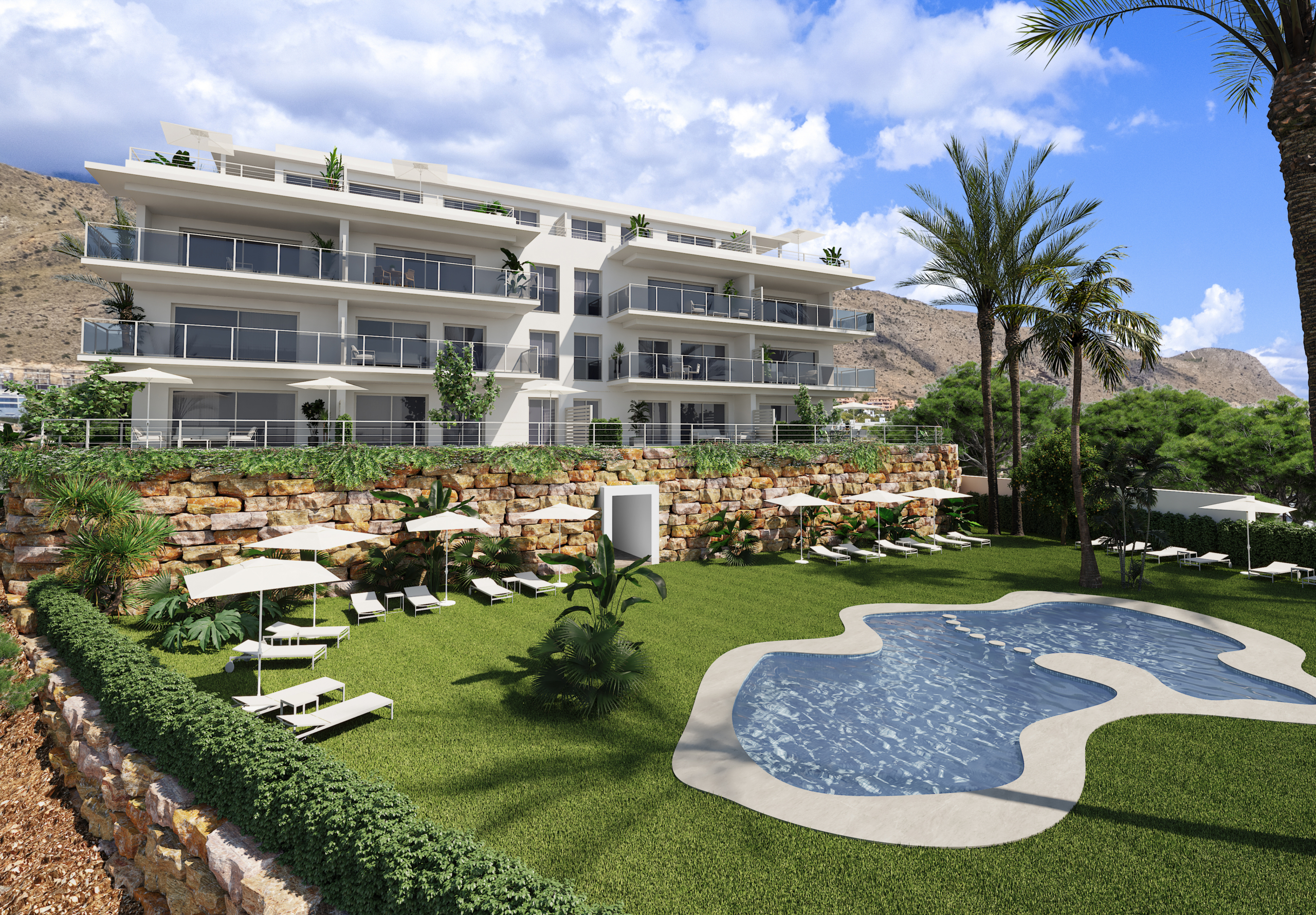 NOWOCZESNY APARTAMENT NA PARTERZE Z PRYWATNYM OGRODEM I WIDOKIEM NA MORZE W FINESTRAT