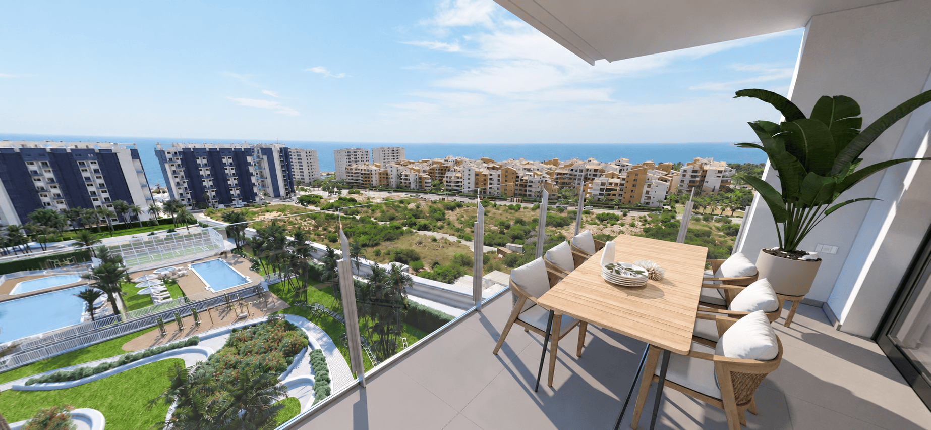 Terraza soleada con vistas al mar STYLOWY APARTAMENT Z PRZESTRONNYM TARASEM W LUKSUSOWEJ INWESTYCJI W PUNTA PRIMA